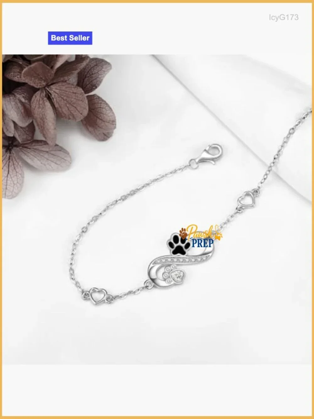 925 Sterling Silver Link Bracelet with Paw Print Charms Adjustable Chain
